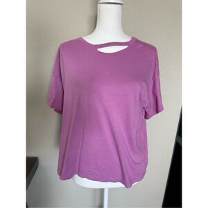 NEW Rachel Zoe Purple Distressed Collar Purple T Shirt Large
